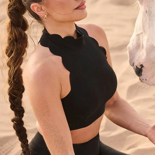 High Neck Scallop Edge Top