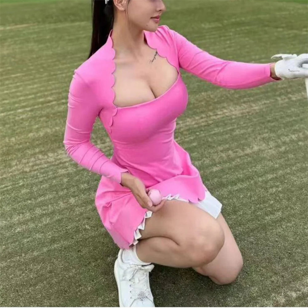 A-Line Long Sleeve Scallop Edge Dress