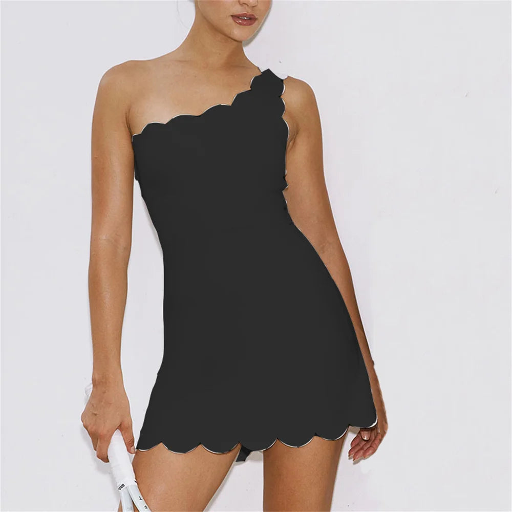 Off the Shoulder Scallop Edge Dress