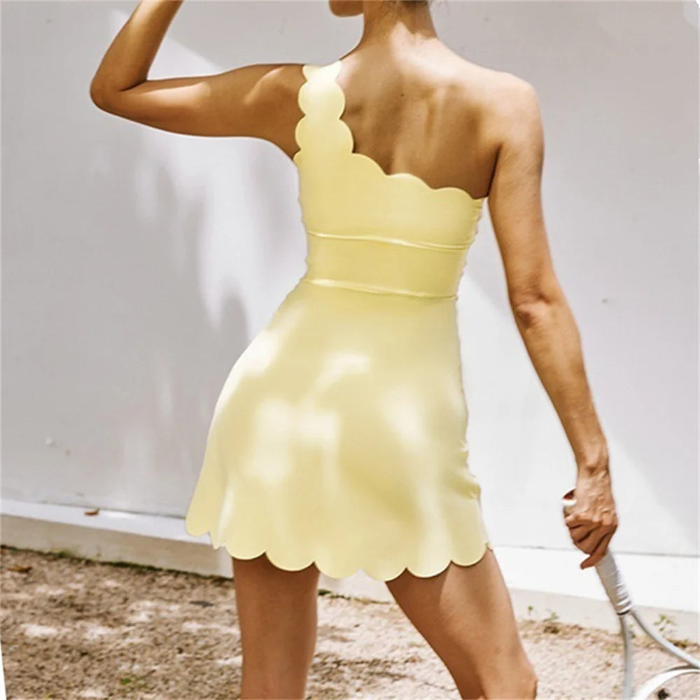 Off the Shoulder Scallop Edge Dress